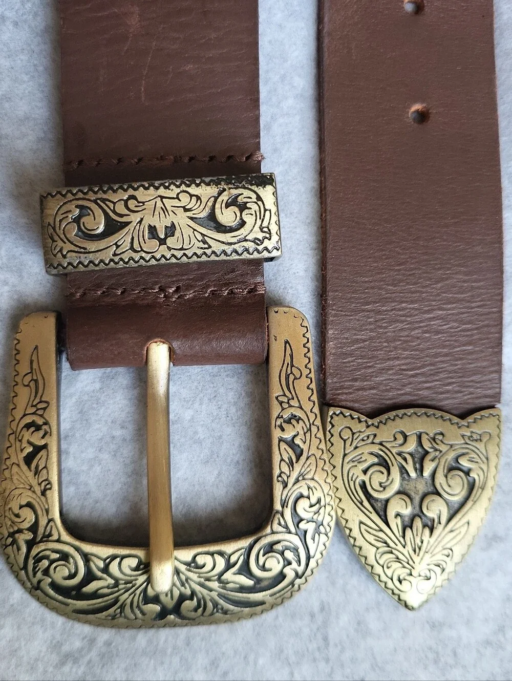Silence + Noise Western Belt Mens Large Brown Cow Leather Cowboy Brass Buckle